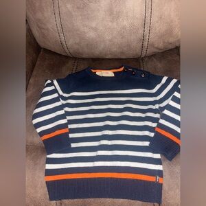 Cozy Striped Kids Sweater in Navy, White, and Orange